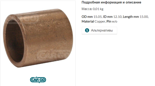 Втулка стартера/140043 =  CARGO