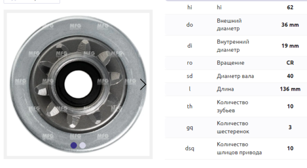 Привод стартера/DRS0221 = 501665 MFG